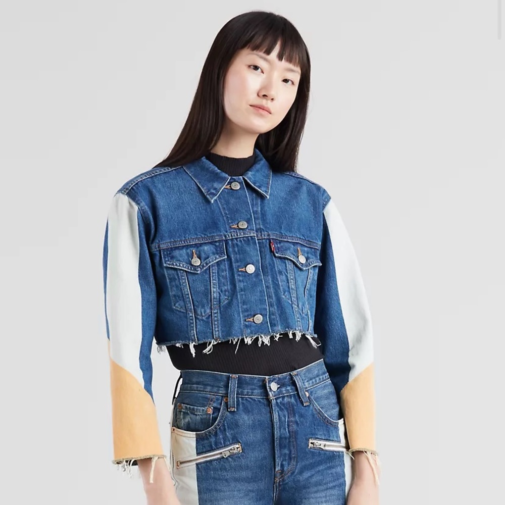 Levi’s Premium CUT-OFF CROPPED MOTO TRUCKER JACKET